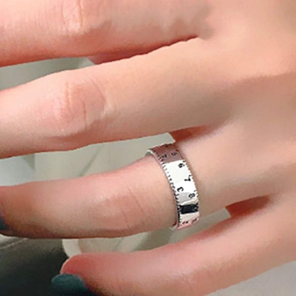 Sterling Silver Ruler Design Bangle Cuff Bracelet Matching Ring Set